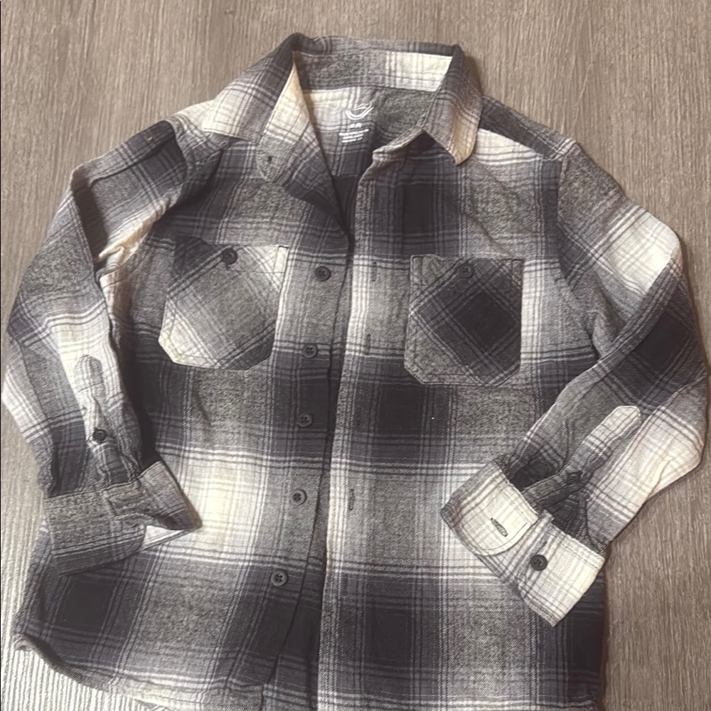 Wonder Nation Black and Gray Plaid Shirt